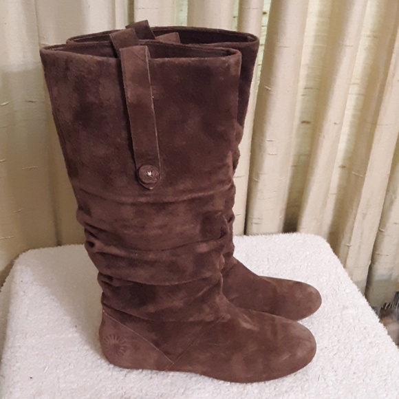 UGG Shoes - Ugg Brown Slouch Leather Suede Boots Sz 8